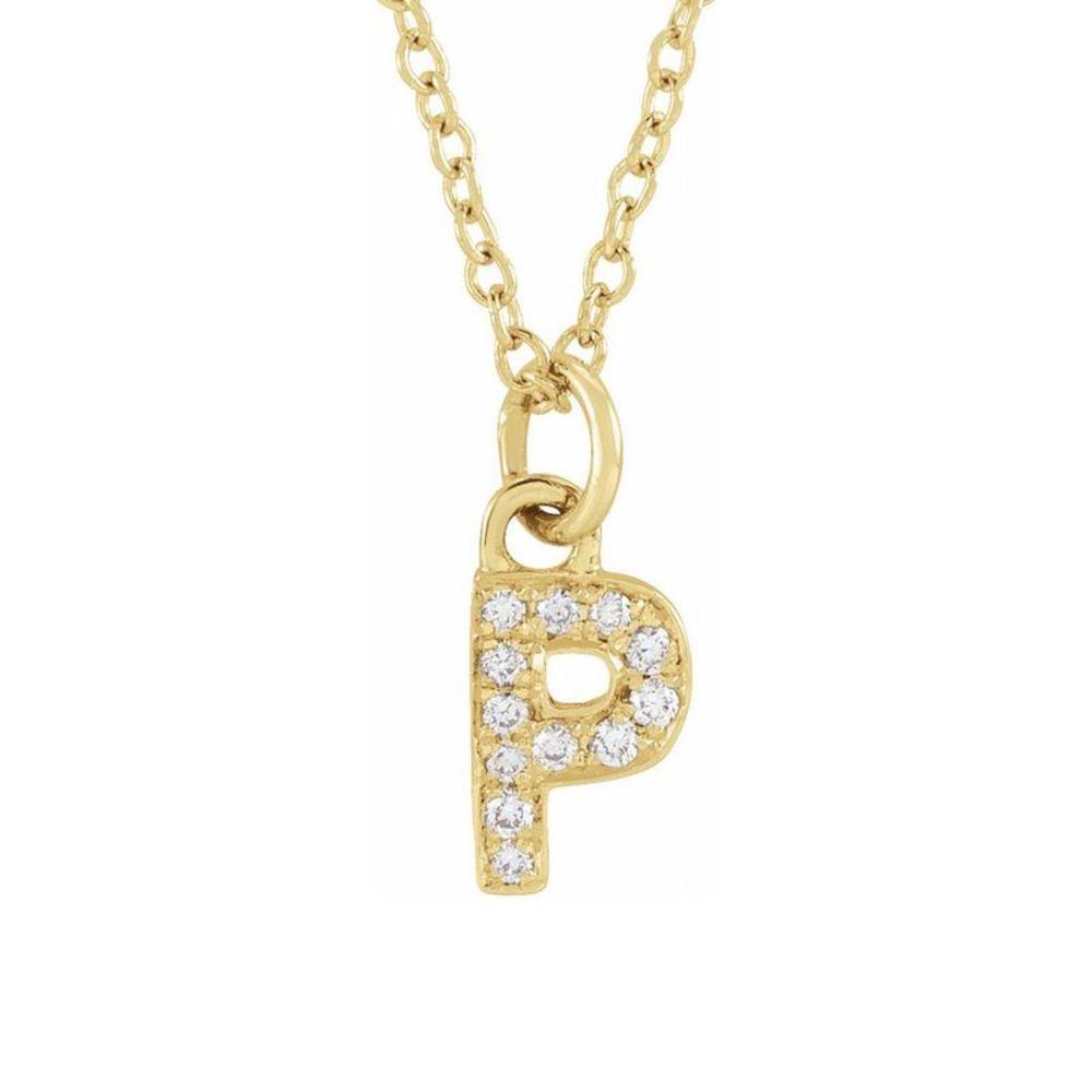 14K Yellow Gold .04 CTW Diamond Tiny Initial P Necklace, 16-18 Inch